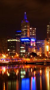 Preview wallpaper melbourne, light, night, bridge, reflection