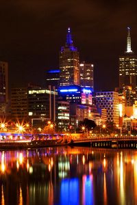 Preview wallpaper melbourne, light, night, bridge, reflection