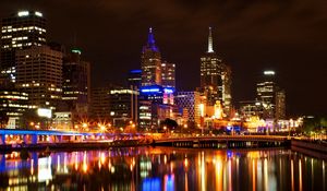 Preview wallpaper melbourne, light, night, bridge, reflection