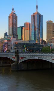 Preview wallpaper melbourne, river, yarra, bridges, buildings, skyscrapers