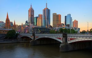 Preview wallpaper melbourne, river, yarra, bridges, buildings, skyscrapers