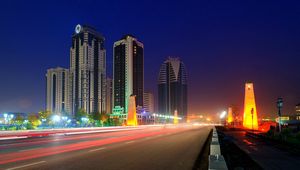 Preview wallpaper menacing, city, night, road, light, movement