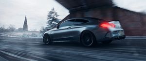 Preview wallpaper mercedes amg c63s, mercedes, sportscar, gray, side view, track, speed