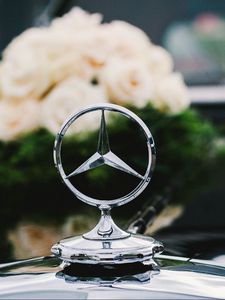 Preview wallpaper mercedes, badge, flowers, bouquet