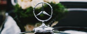 Preview wallpaper mercedes, badge, flowers, bouquet