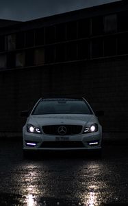 Preview wallpaper mercedes benz, car, front view, white, headlights