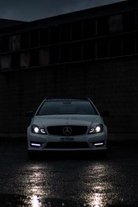Preview wallpaper mercedes benz, car, front view, white, headlights