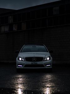 Preview wallpaper mercedes benz, car, front view, white, headlights