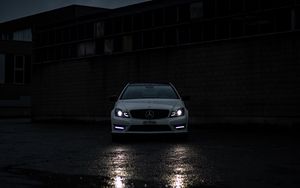 Preview wallpaper mercedes benz, car, front view, white, headlights