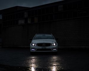 Preview wallpaper mercedes benz, car, front view, white, headlights