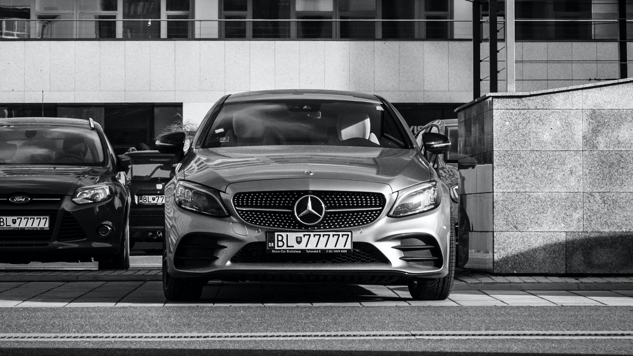 Wallpaper mercedes benz, car, front view, bw