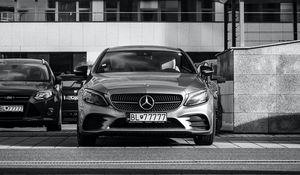 Preview wallpaper mercedes benz, car, front view, bw