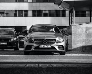 Preview wallpaper mercedes benz, car, front view, bw