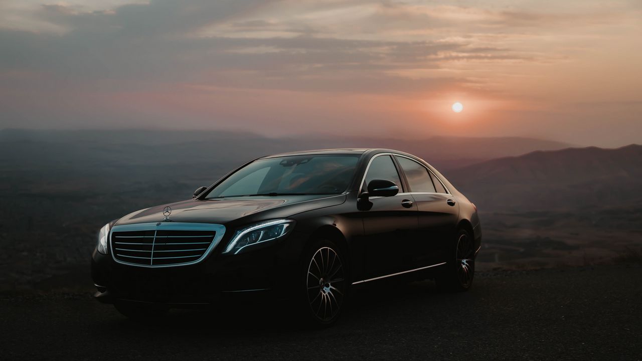 Wallpaper mercedes, car, black, side view, dusk