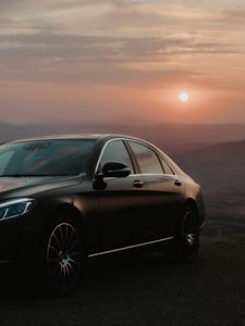 Preview wallpaper mercedes, car, black, side view, dusk