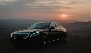 Preview wallpaper mercedes, car, black, side view, dusk