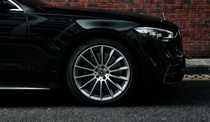 Preview wallpaper mercedes, car, black, side view, wheel