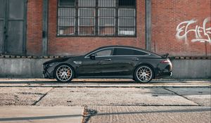 Preview wallpaper mercedes, car, black, road, building