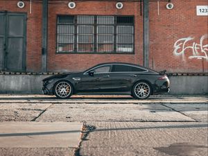 Preview wallpaper mercedes, car, black, road, building