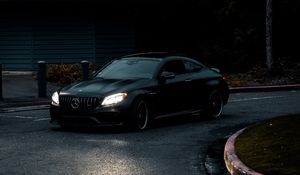 Preview wallpaper mercedes, car, black, road, turn