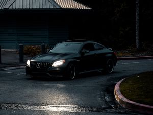 Preview wallpaper mercedes, car, black, road, turn