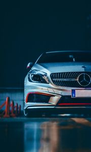 Preview wallpaper mercedes, car, gray, front view, night