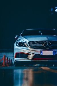Preview wallpaper mercedes, car, gray, front view, night