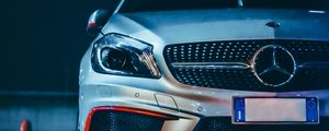 Preview wallpaper mercedes, car, gray, front view, night