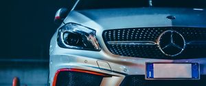 Preview wallpaper mercedes, car, gray, front view, night