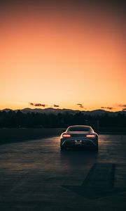 Preview wallpaper mercedes, car, gray, tailights, road, sunset