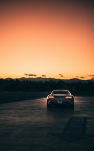 Preview wallpaper mercedes, car, gray, tailights, road, sunset