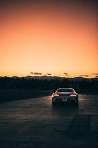Preview wallpaper mercedes, car, gray, tailights, road, sunset