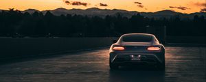 Preview wallpaper mercedes, car, gray, tailights, road, sunset