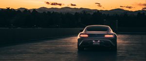 Preview wallpaper mercedes, car, gray, tailights, road, sunset