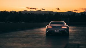 Preview wallpaper mercedes, car, gray, tailights, road, sunset