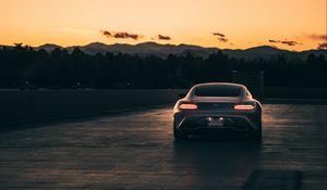 Preview wallpaper mercedes, car, gray, tailights, road, sunset