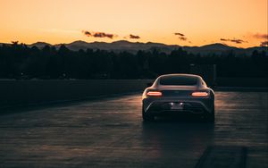 Preview wallpaper mercedes, car, gray, tailights, road, sunset
