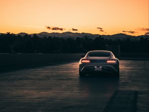 Preview wallpaper mercedes, car, gray, tailights, road, sunset