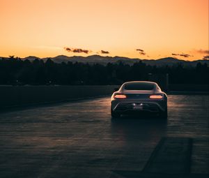 Preview wallpaper mercedes, car, gray, tailights, road, sunset