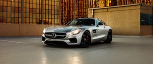 Preview wallpaper mercedes, car, gray, building, parking
