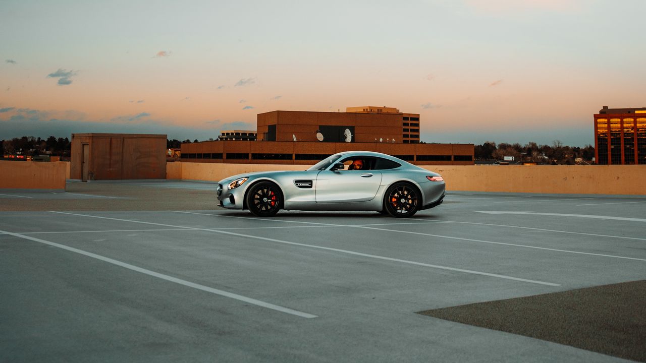 Wallpaper mercedes, car, gray, parking, building