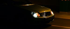 Preview wallpaper mercedes, car, gray, road, dark