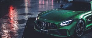 Preview wallpaper mercedes, car, green, wet, sportscar, supercar