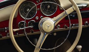 Preview wallpaper mercedes, car, retro, vintage, steering wheel