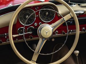 Preview wallpaper mercedes, car, retro, vintage, steering wheel