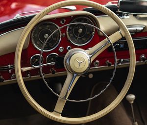 Preview wallpaper mercedes, car, retro, vintage, steering wheel