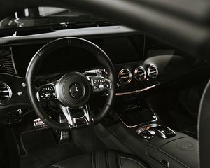 Preview wallpaper mercedes, car, salon, steering wheel, black