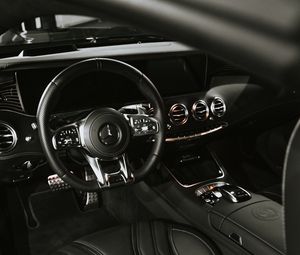 Preview wallpaper mercedes, car, salon, steering wheel, black