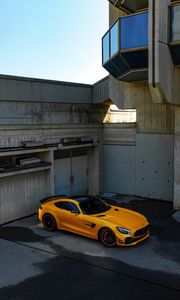 Preview wallpaper mercedes, car, sports car, sports, yellow, side view