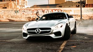 Preview wallpaper mercedes, car, sports car, gray, drift